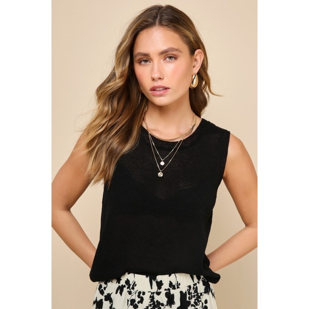 Lulus Clean Aesthetic Black Sweater Knit Tank Top - Size M
